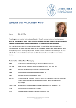 Curriculum Vitae Prof. Dr. Elke U. Weber