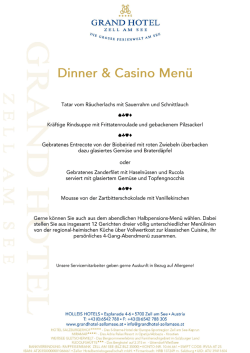 Dinner & Casino Men&uuml; - Grand Hotel Zell am See ****S