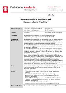 Hauswirtschaftliche Begleitung und Betreuung in der Altenhilfe
