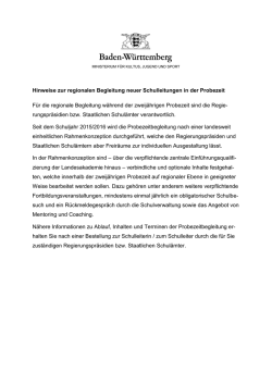 Hinweise zur regionalen Begleitung neuer Schulleitungen in der