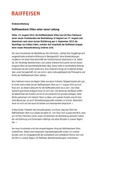 Raiffeisenbank Olten unter neuer Leitung