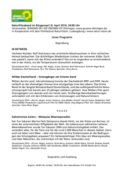 GRUENE DITZINGEN Filmabend 04/2016, Programm