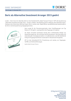 Doric als Alternative Investment Arranger 2015 geehrt