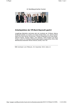 Arbeitsjubilare der VR-Bank Bayreuth geehrt (Nordbayerischer Kurier)