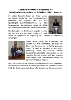 Ehrung f&uuml;r die Schullandheimsammlung im vergangenen Schuljahr