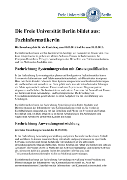 Die Freie Universität Berlin bildet aus: Fachinformatiker/in