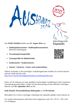 Die Stadt Hameln bildet zum 01