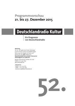 Programmvorschau 21. bis 27. Dezember 2015