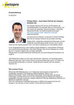 Pressemitteilung 01.09.2015 Philippe Bürki – neuer Sales Chef bei