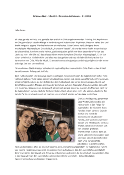 Johannes J&auml;kel &ndash; 1.Bericht &ndash; Die ersten drei Monate &ndash; 1.11.2015