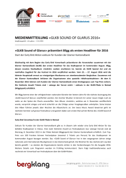 MEDIENMITTEILUNG «GLKB SOUND OF GLARUS 2016»