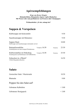 Apéroempfehlungen Suppen & Vorspeisen Salate
