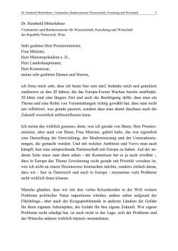 Dr. Reinhold Mitterlehner Sehr geehrter Herr Premierminister, Frau