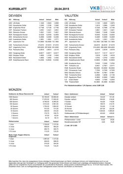 29.04.2015 kursblatt devisen valuten münzen - VKB-Bank