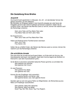 Die Gestaltung Ihres Briefes