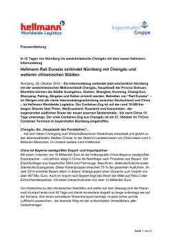 Hellmann Rail Eurasia verbindet N&uuml;rnberg mit Chengdu und