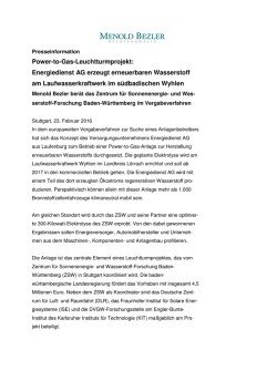 Power-to-Gas-Leuchtturmprojekt: Energiedienst AG erzeugt