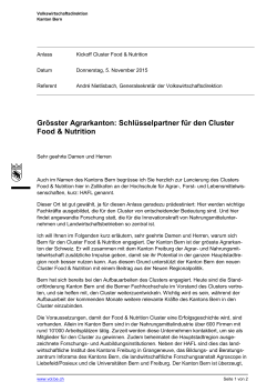 Gr&ouml;sster Agrarkanton: Schl&uuml;sselpartner f&uuml;r den Cluster Food