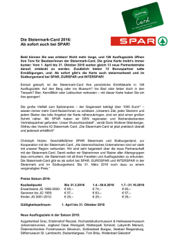 Die Steiermark-Card ab sofort auch bei SPAR!