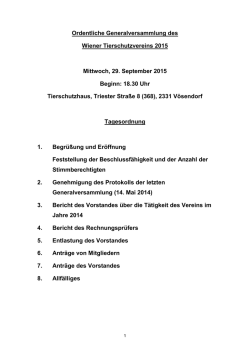 Ordentliche Generalversammlung des Wiener Tierschutz Vereins