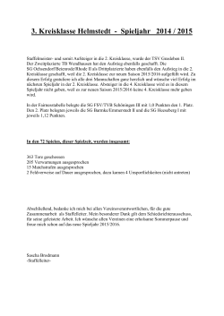 3. Kreisklasse Helmstedt - Spieljahr 2014 / 2015