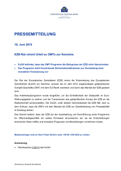 EZB-Rat nimmt Urteil zu OMTs zur Kenntnis