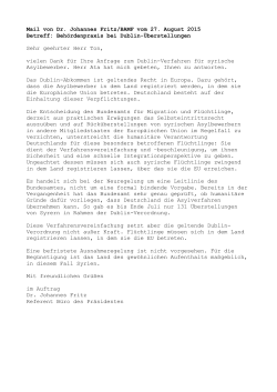Mail von Dr. Johannes Fritz/BAMF vom 27. August 2015 Betreff