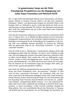 In gemeinsamer Sorge um die Welt. Ermutigende Perspektiven aus