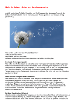 Hallo Ihr lieben L&auml;ufer und Ausdauercracks,