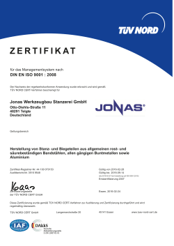 Zertifikat DIN EN ISO 9001 DE - Jonas Werkzeugbau Stanzerei GmbH