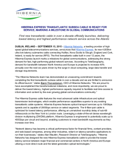 Hibernia Express Transatlantic Subsea Cable is Ready for Service