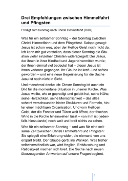 Drei Empfehlungen zwischen Himmelfahrt und Pfingsten