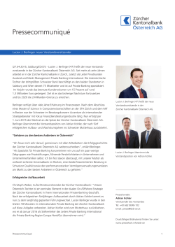 Pressecommuniqué - Zürcher Kantonalbank Österreich AG