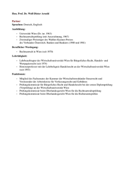Hon. Prof. Dr. WolfDieter Arnold Partner Sprachen: Deutsch