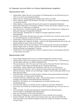 Im Folgenden sind eine Reihe von fr&uuml;heren Masterarbeiten