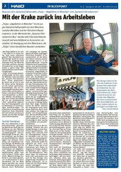 HALLO M&Uuml;NCHEN &ndash; 06/2015 &ndash; Mit der Krake zur&uuml;ck ins Arbeitsleben