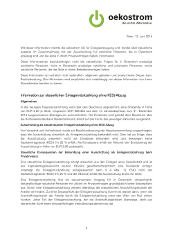 Information zur steuerlichen Einlagenr&uuml;ckzahlung ohne KESt