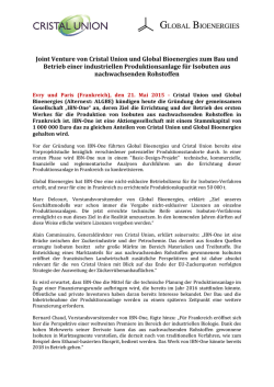 Joint Venture von Cristal Union und Global Bioenergies zum Bau