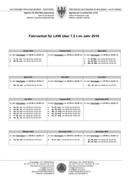 LKW Fahrverbot 2016 - Autonome Provinz Bozen