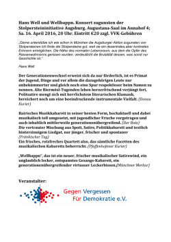 Hans Well und Wellbappn Vorank&uuml;ndigung April 2016 - VVN