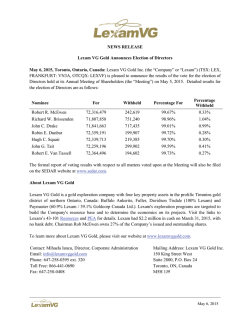 NEWS RELEASE Lexam VG Gold Announces Election of Directors