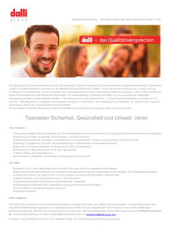 Teamleiter Sicherheit, Gesundheit und Umwelt (m/w) - dalli