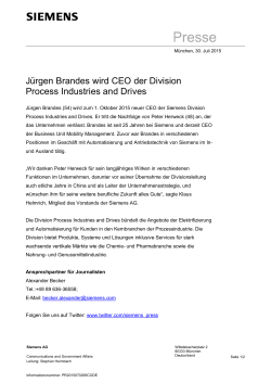 Presseinformation: Jürgen Brandes wird CEO der Division Process