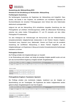Informationen zur Auswertung der Abiturpr&uuml;fung 2016