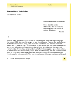Interpretation. Thomas Mann: "Tonio Kr&ouml;ger"