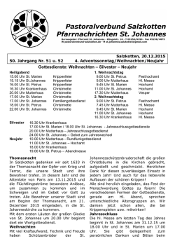 Gottesdienste: Weihnachten &ndash; Silvester &ndash; Neujahr