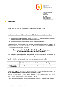 Anbau von Gemüse und Spargel auf schwermetallbelasteten Böden