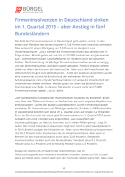 Firmeninsolvenzen in Deutschland sinken im 1. Quartal 2015 – aber