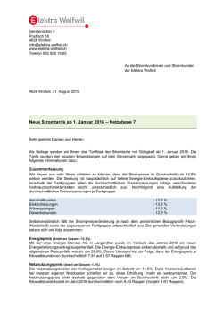 Information zu den Ver&auml;nderungen der Stromtarife