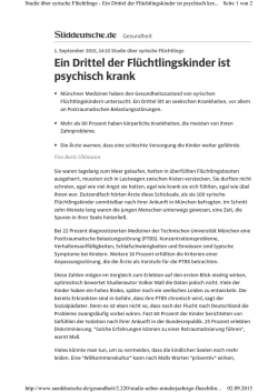 Ein Drittel der Fl&uuml;chtlingskinder ist psychisch krank